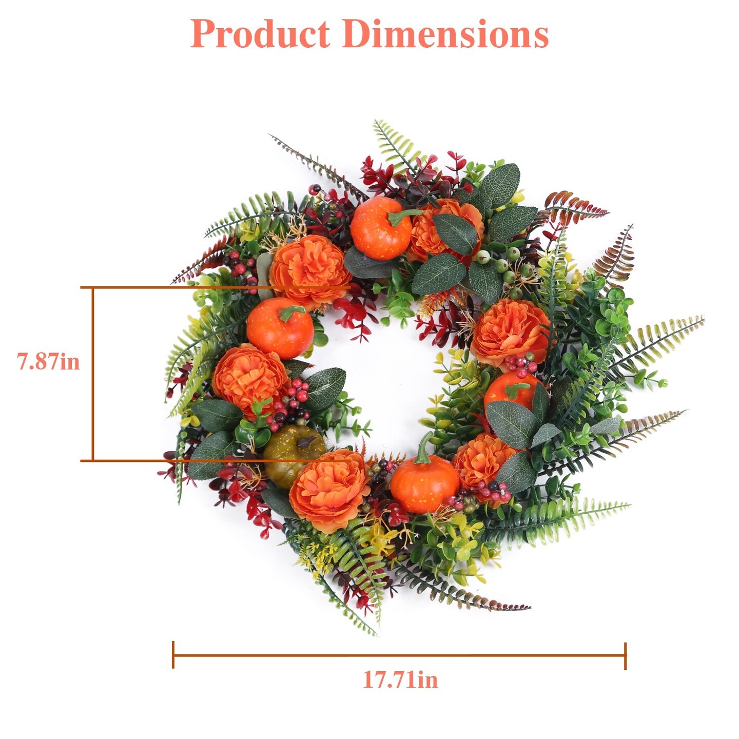 17.71 Inch Autumn Wreath with Pumpkin Mixed Leaves Berries Flowers Fall Decoration