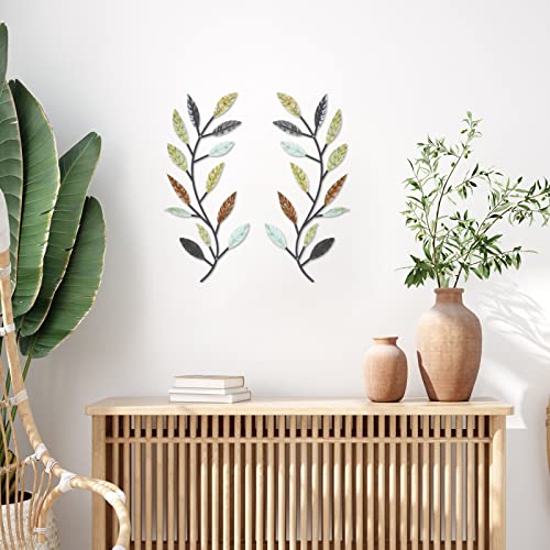 2 Pieces Metal Tree Leaf Wall Decor Vine Olive Branch Leaf Wall Art Wrought Iron Scroll Above The Bed, Living Room, Outdoor Decoration (Multi Color)