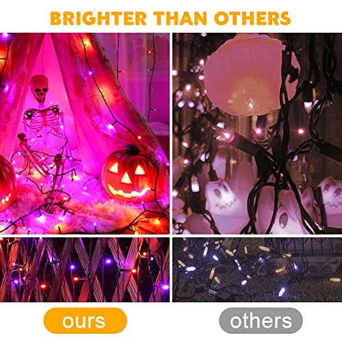 kemooie 300 LED Orange&#x26;Purple Halloween Lights, 99FT Connectable 8 Lighting Modes with Memory Function Plug in, Waterproof for Outdoor Indoor Halloween Garden Roof Decorations (Purple and Orange)