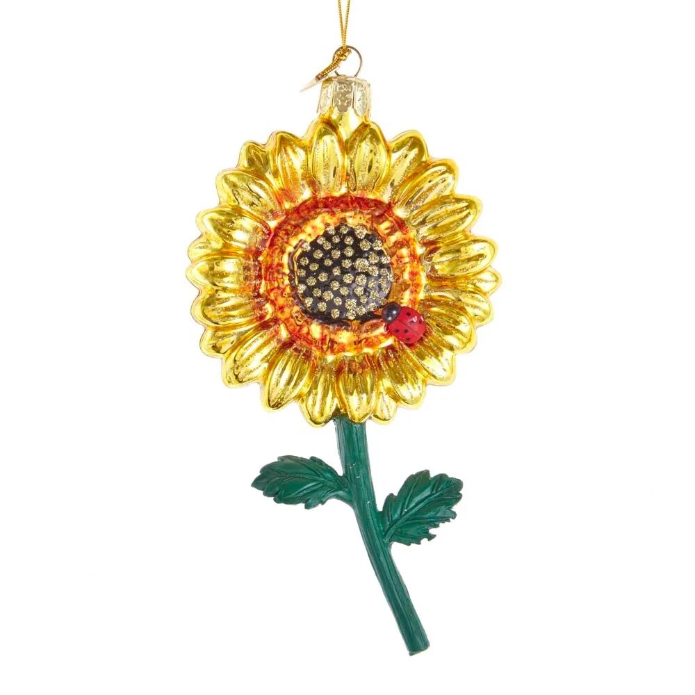 KSA Pack of 8 Yellow and Green Sunflower Christmas Ornaments 4.75"