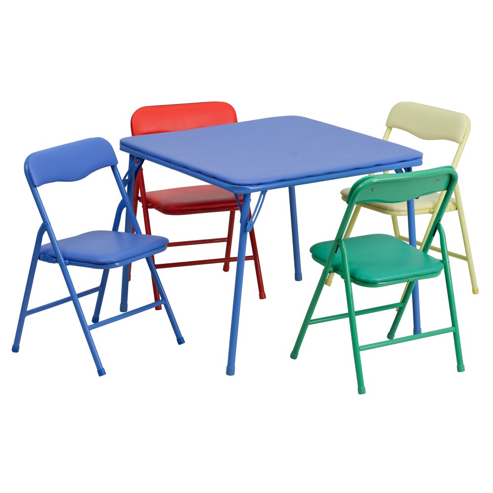 Emma and Oliver Kids 5 Piece Folding Table and Chair Set - Kids Activity Table Set