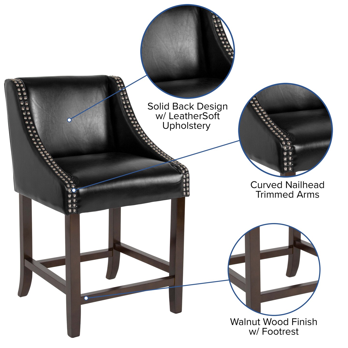 Merrick Lane Taylorsville 24 Inch Counter Height Stool with Nailhead Trim