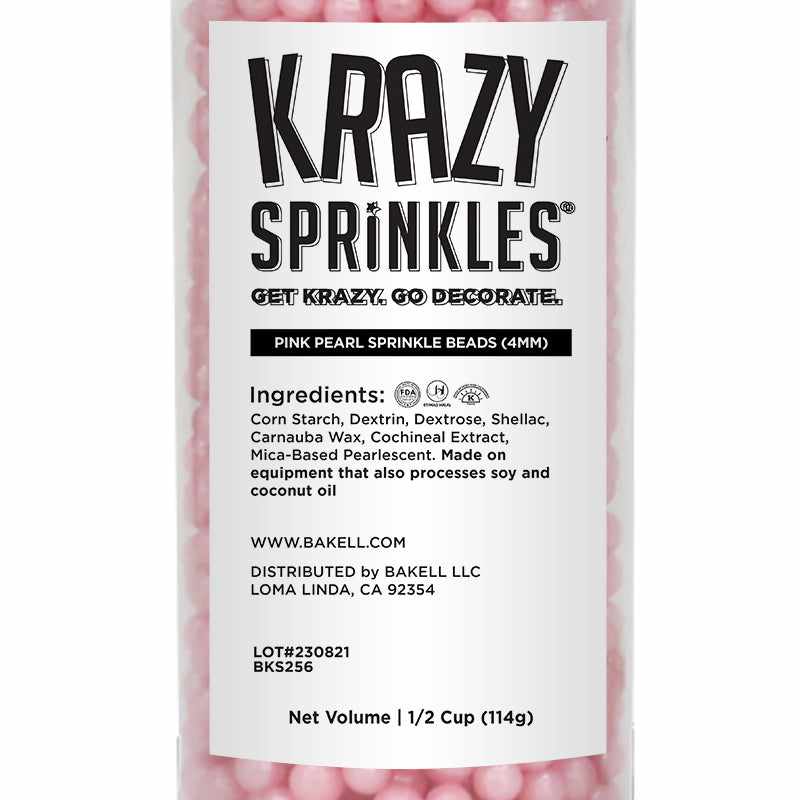 Krazy Sprinkles - Pink Pearl 4mm Beads (1/2 Cup, 1x Jar) for Cakes, Ice Cream &#x26; Cookies