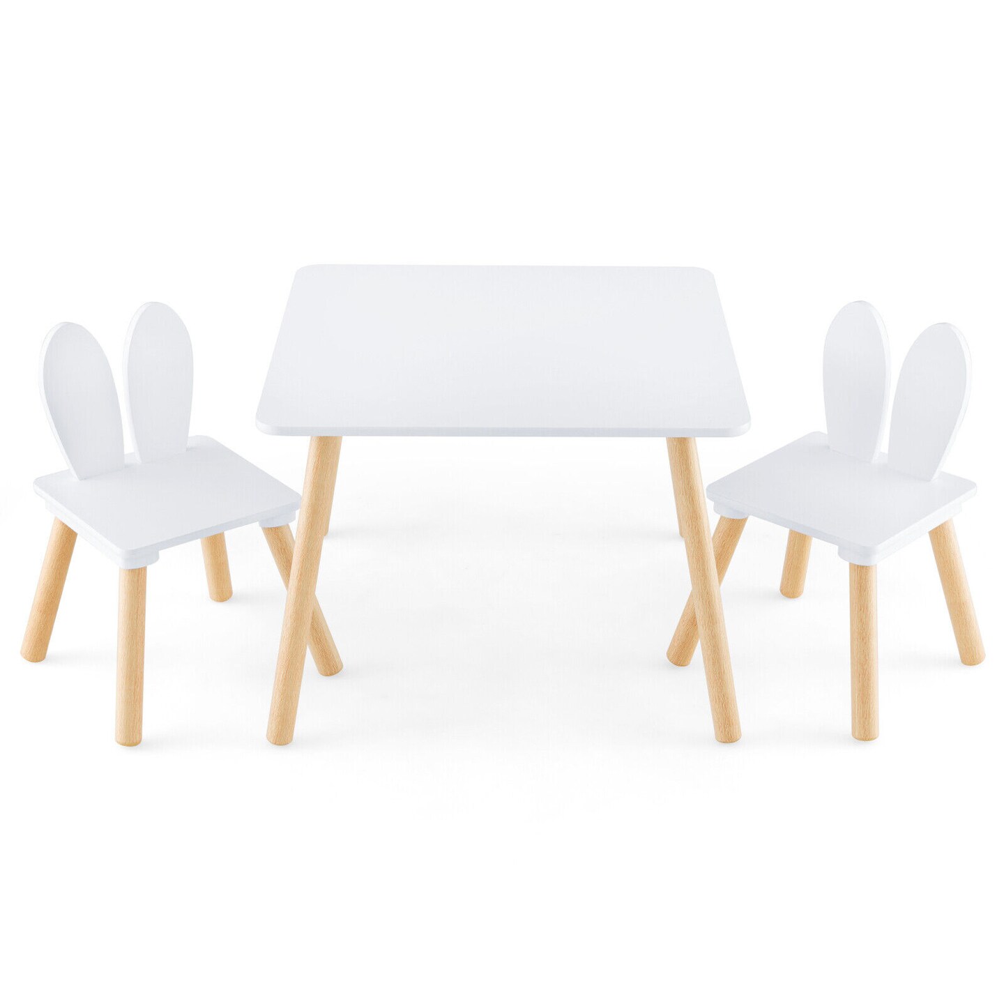 3 Pieces Kids Table and Chairs Set for Arts Crafts Snack Time-White