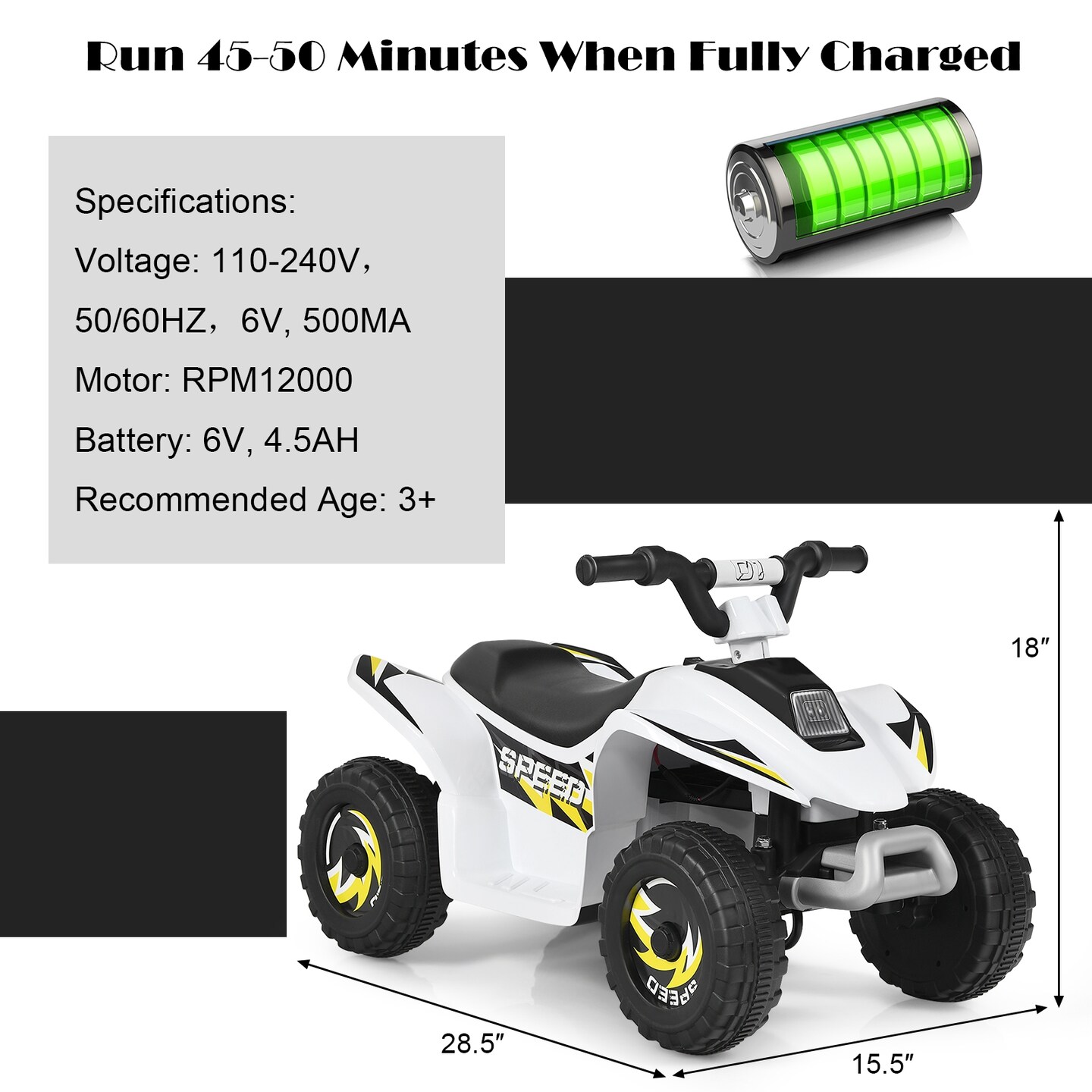 6V Kids Electric 4 Wheels Ride-On Toy with Wear-Resistant Wheels for Indoor Outdoor Use