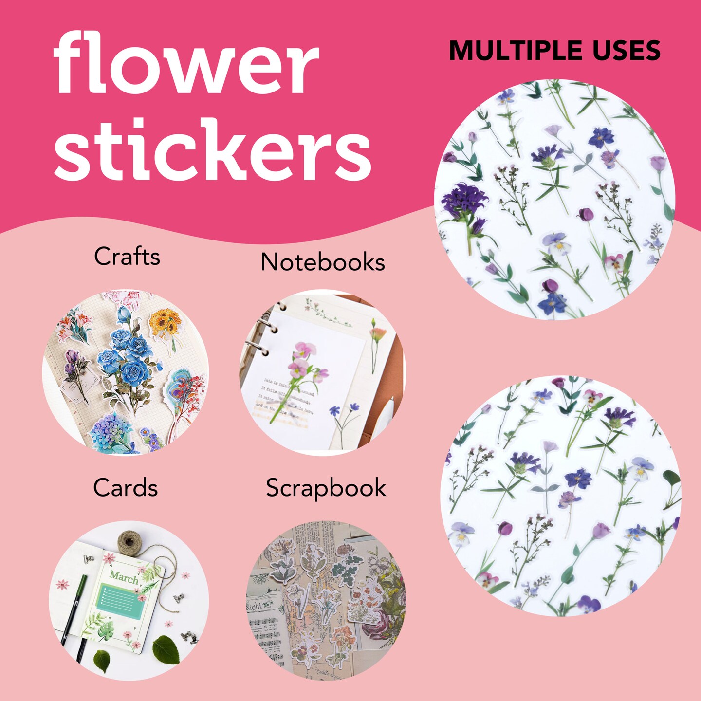 Incraftables Self Adhesive Flower Stickers for Kids (80pcs