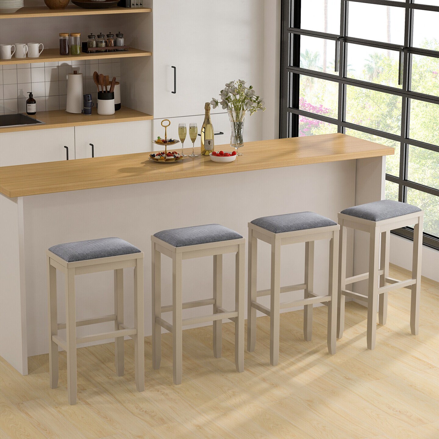 Rubber Wood Linen Bar Stools &#x2013; Backless, 265 lbs Capacity