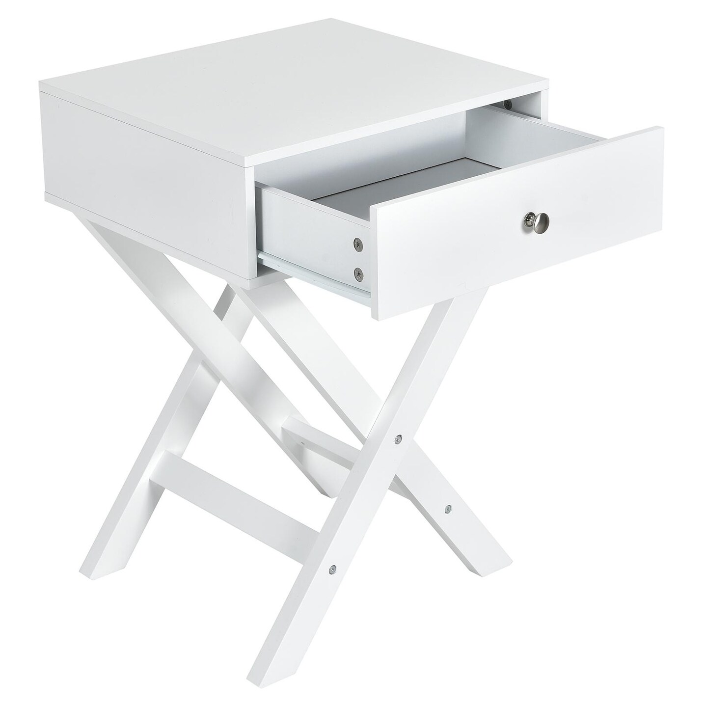 X Shaped Base Side Nightstand with 1 Drawer Perfect for Place to Plant and Photo Frame or Any Decorative Item