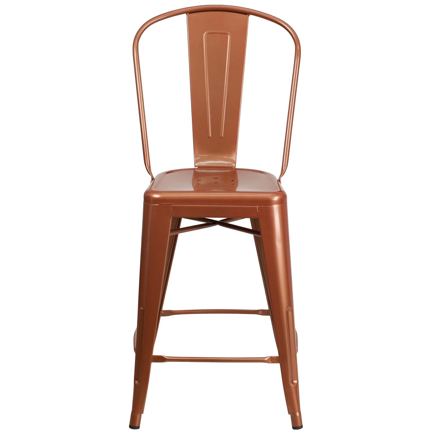 Merrick Lane Stella 24&#x22; Metal Indoor-Outdoor Counter Stool with Vertical Slat Back and Integrated Footrest