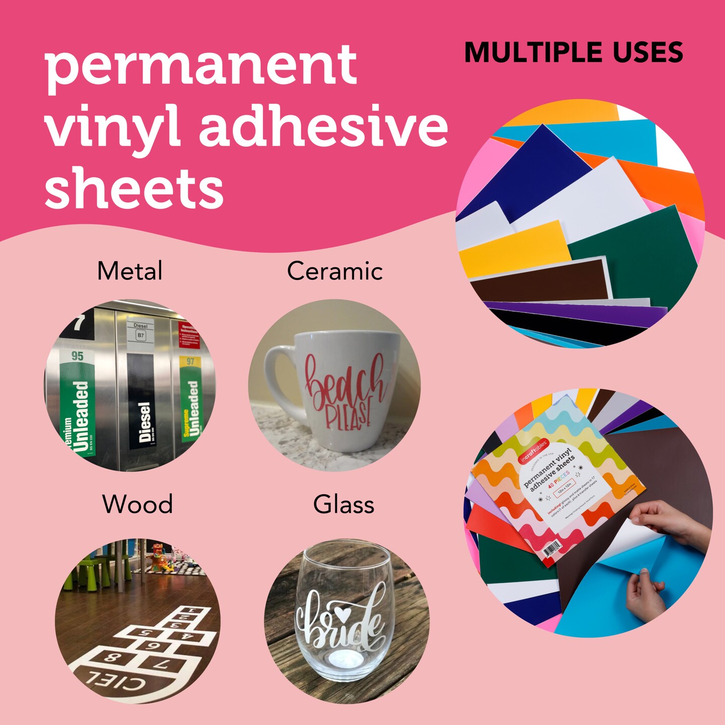Incraftables Permanent Vinyl Sheets (40pcs). Bulk Permanent Vinyl for Cricut Machine with Glossy, Matte & Transfer Sheets. Multicolor Self Adhesive Vinyl Sheets Sticker Paper Bundle for DIY Crafts