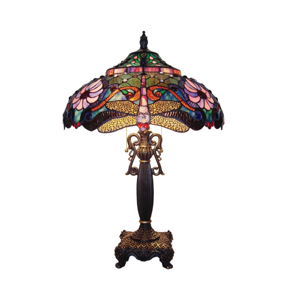 CHLOE Lighting   ZYGO Tiffany-style 2 Light Dragonfly Table Lamp 19&#x22; Shade
