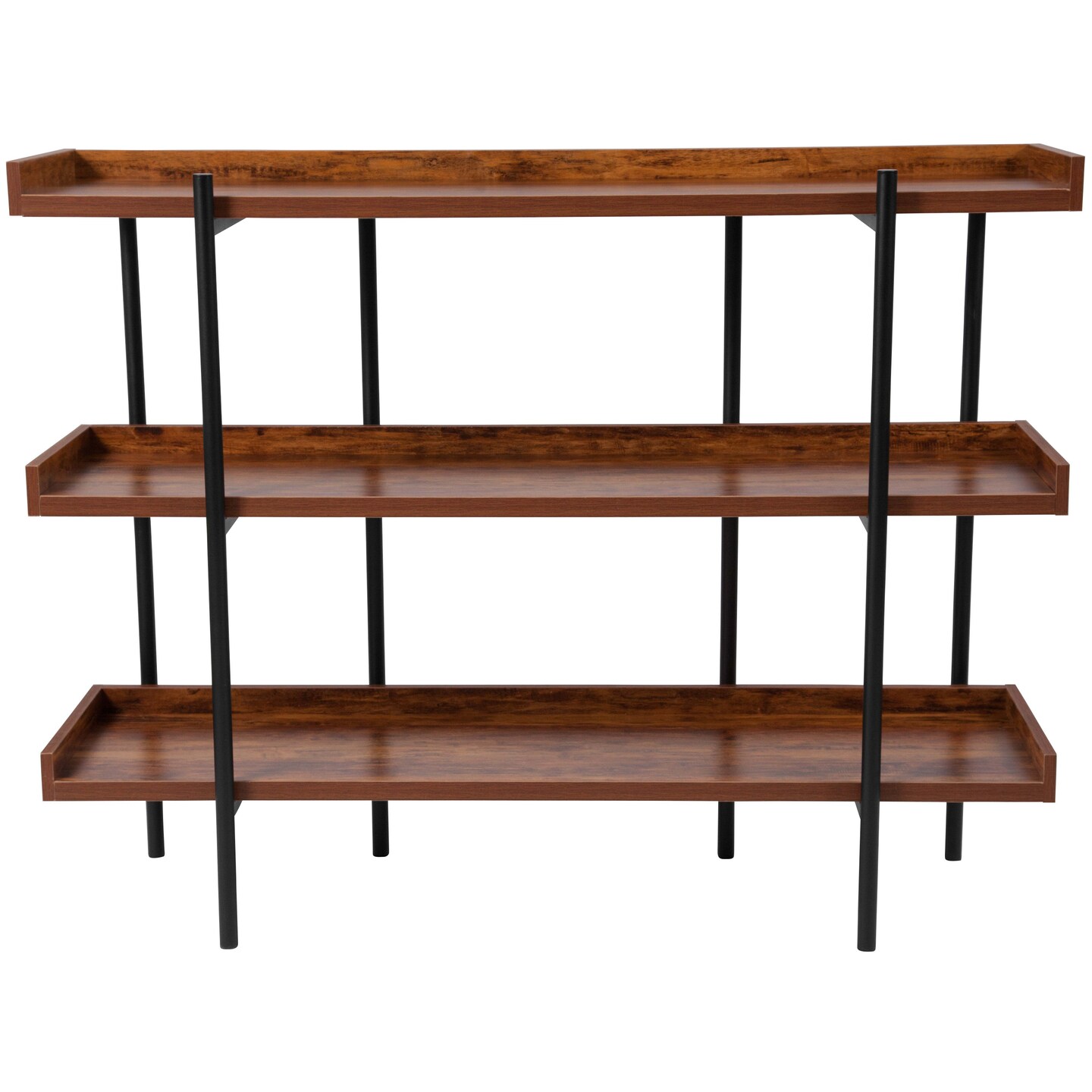 Merrick Lane Madison Industrial Style 3 Tiered Shelving Unit With Metal Frame and Raised Border - 35&#x22;H