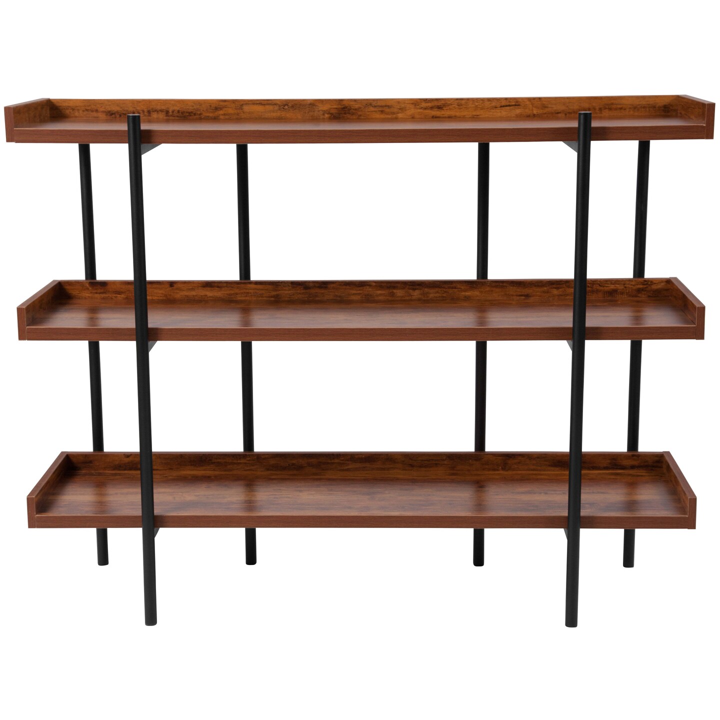 Merrick Lane Madison Industrial Style 3 Tiered Shelving Unit With Metal Frame and Raised Border - 35"H