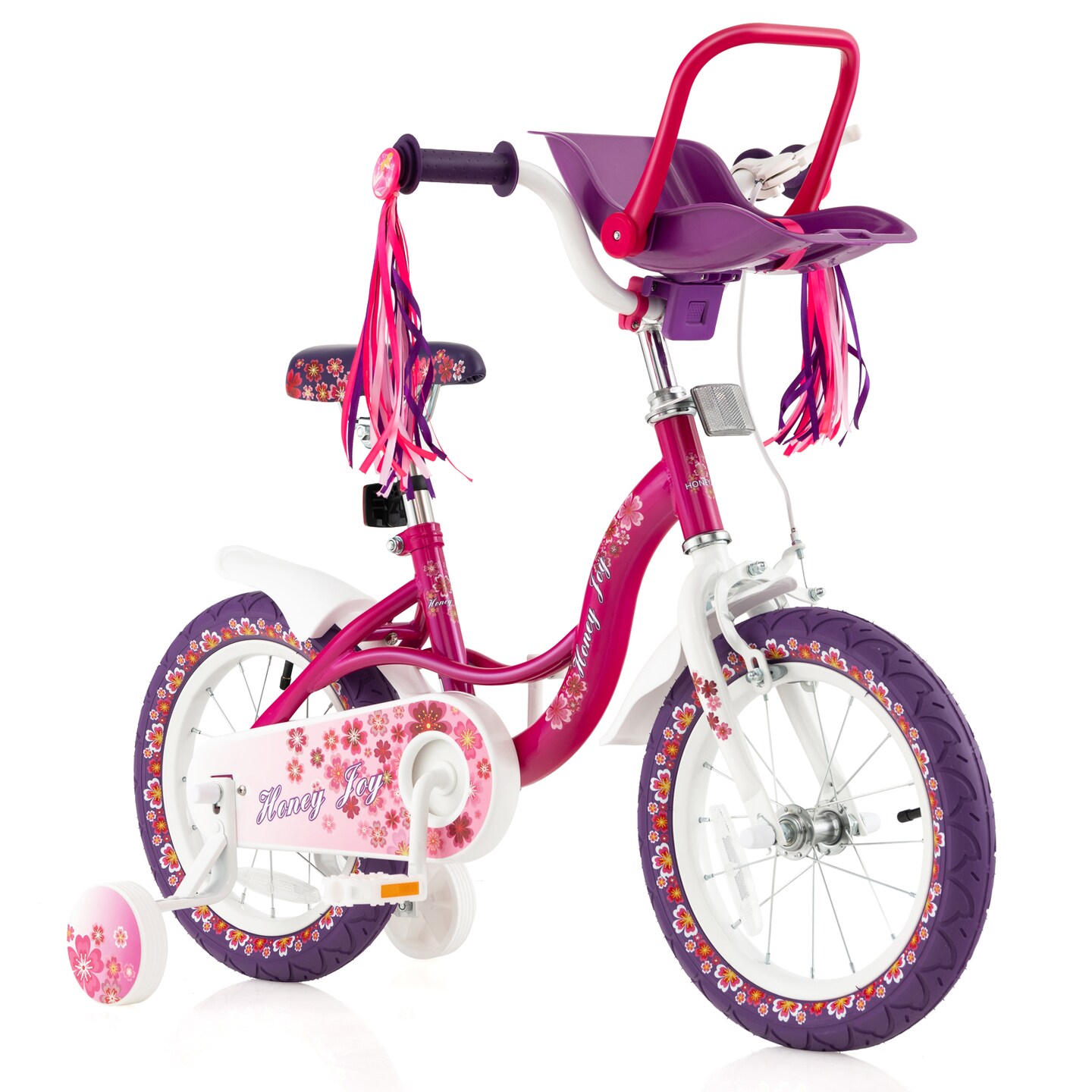 Kids Bike with Removable Doll Seat and Training Wheels Adjustable Handlebar
