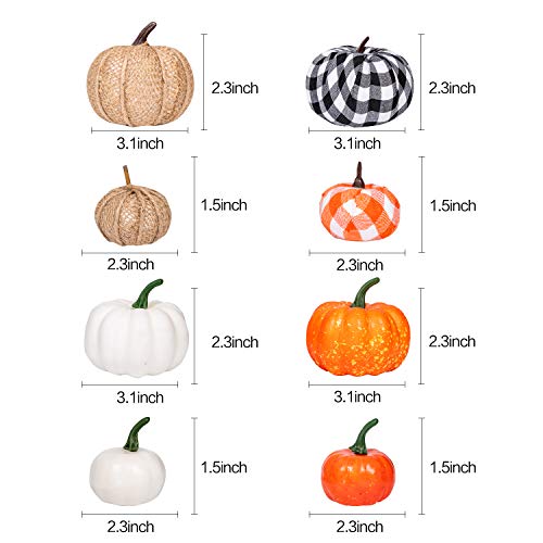Ueerdand 16 PCS Fall Decor Assorted Sizes Artificial Pumpkins Burlap Faux Foam Pumpkin for Harvest Autumn Season Halloween Thanksgiving Holiday Festive Embellishing and Displaying
