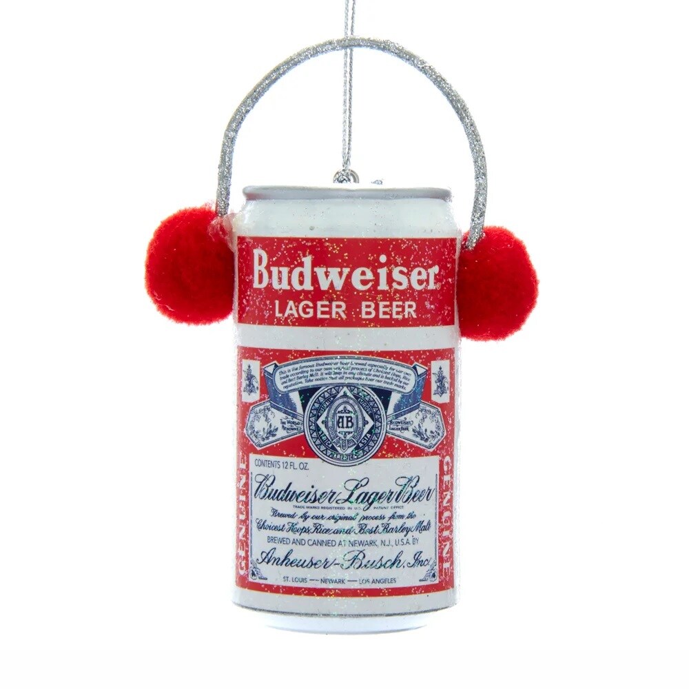 KSA Pack of 24 Red “Budweiser Lager Beer” Can with Ear Muffs Christmas Ornaments 3”