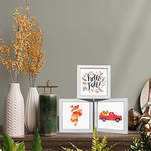 Fall Home Decor Fall Tiered Tray Decor Hello Fall Signs Set of 3 Frames and 36 Interchangeable Sayings Design for Fall Holiday Decoration with Modern White Wooden Frames Fall Decorations for Living Room Table and Wall Decor