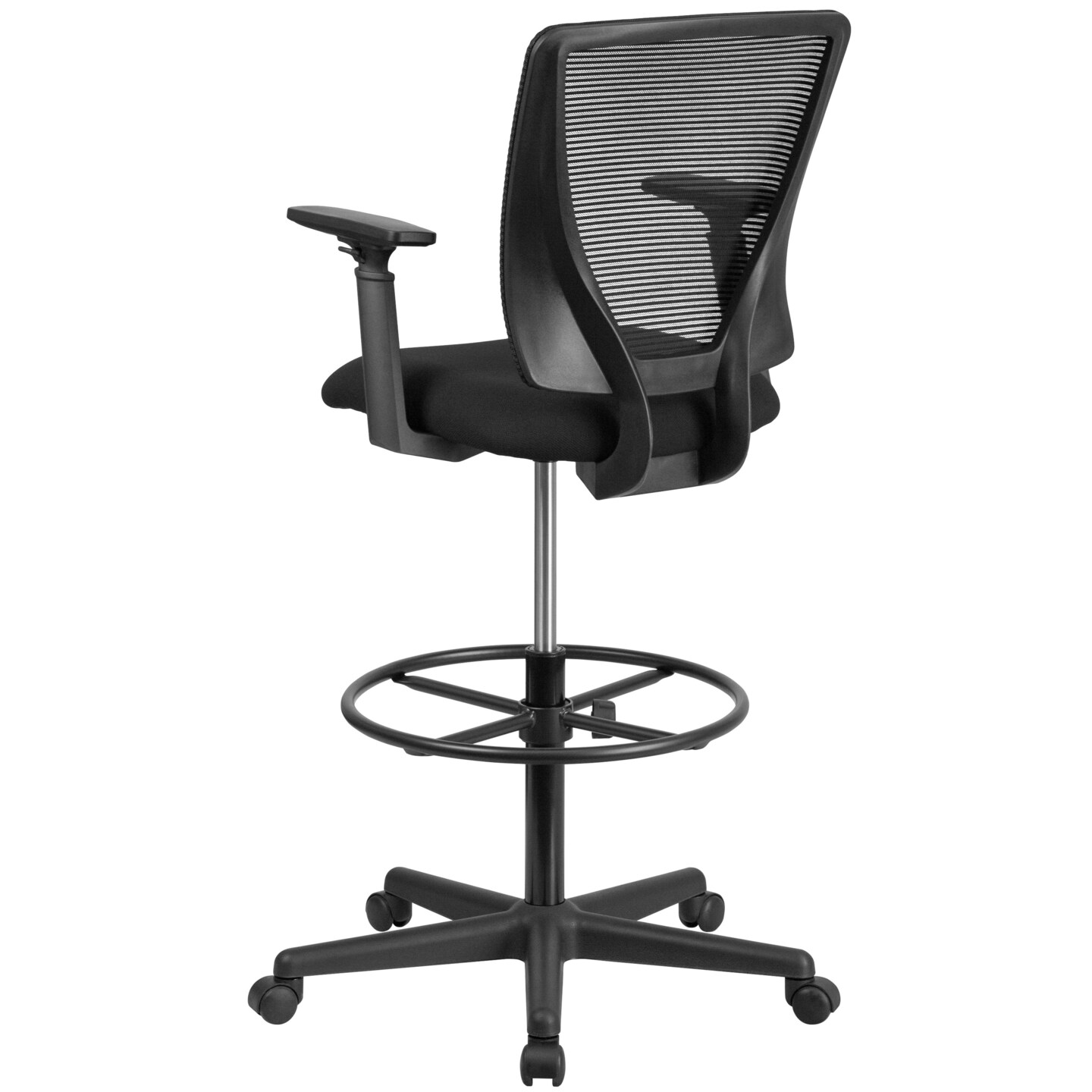 Emma and Oliver Ergonomic Mid-Back Mesh Drafting Chair with Fabric Seat, Adjustable Foot Ring and Arms