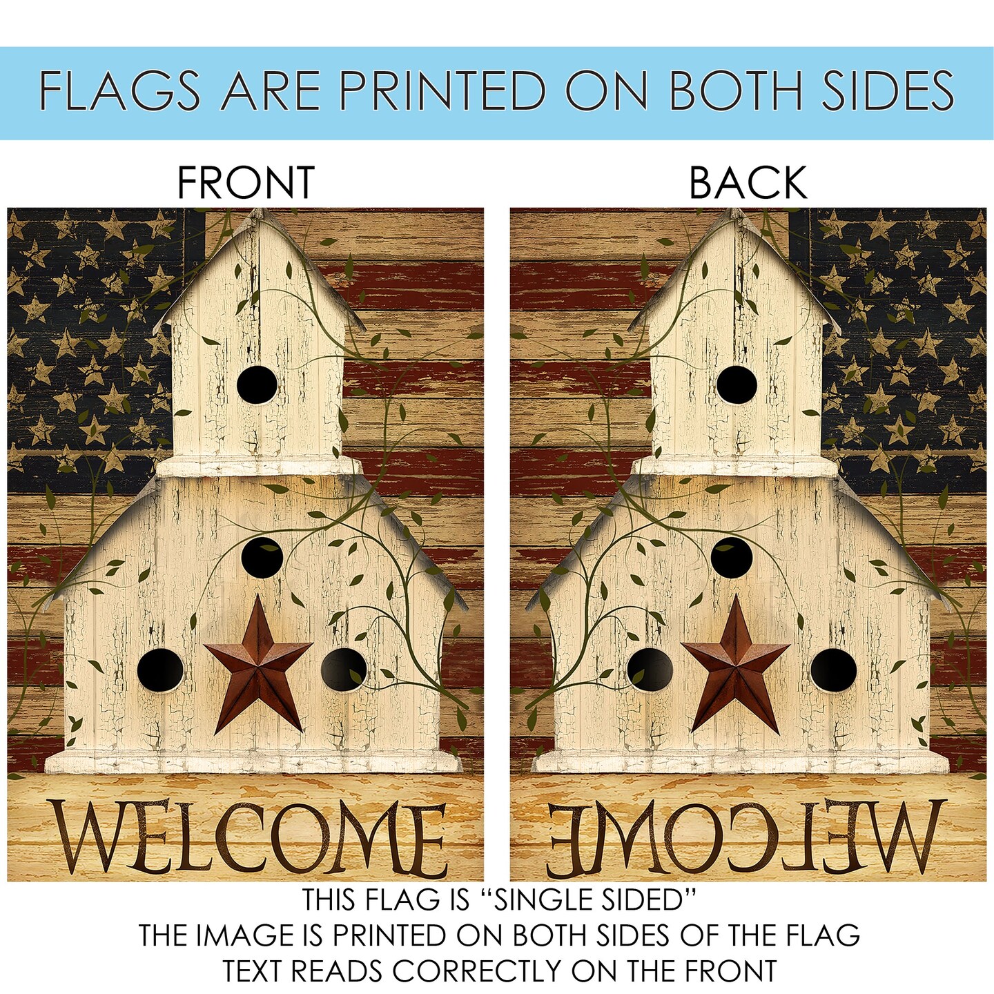 Americana Birdhouse Welcome Decorative Patriotic Flag
