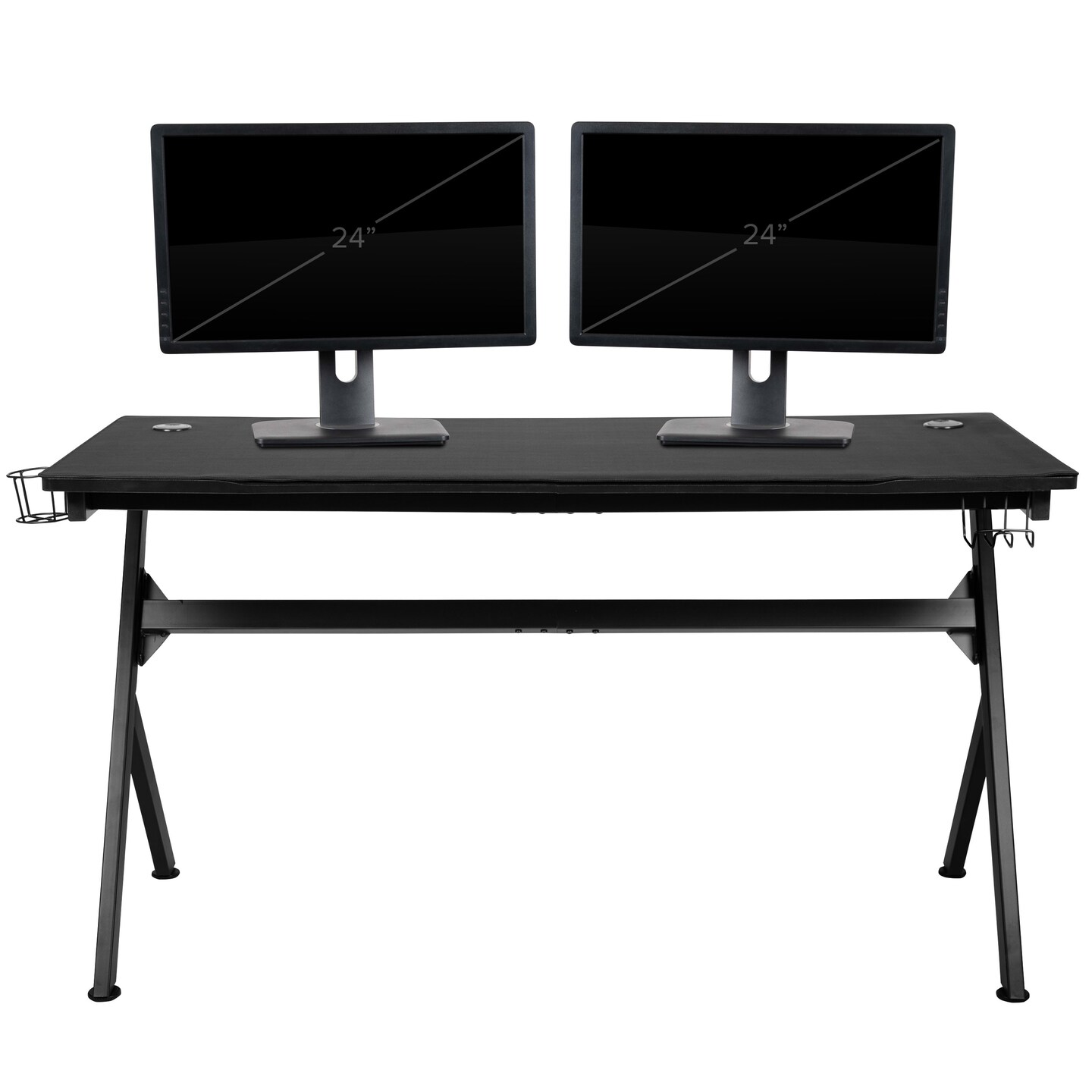 Emma and Oliver Gaming Desk Bundle - Cup &#x26; Headphone Holders/Mouse Pad Top