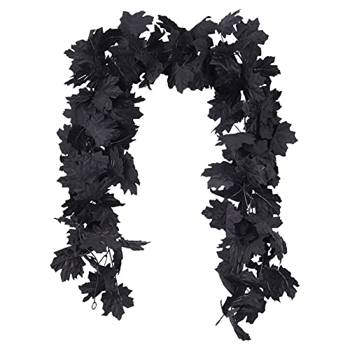 Fall Decor Black Garland, Black Decorations Halloween Garland, Fall Wall Hanging Maple Leaves, Artificial Black Maple Leaf Vine, Halloween Decorations Clearance,Fall Decoration for Home, Pack of 2&#x2026;