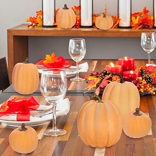 7 Pcs Assorted Sizes Artificial Fall Pumpkins Faux Orange Pumpkins Decorative Pumpkins Foam Pumpkins for Gifts Fall Baby Shower Wedding Thanksgiving Halloween Table Centerpiece Mantel Decor