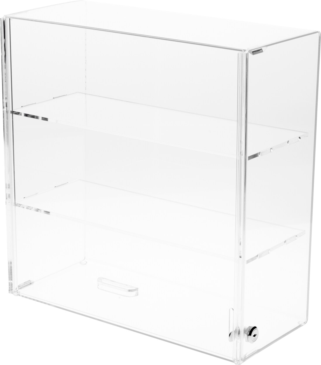 Plymor Clear Acrylic Sliding Back Locking Display Case 2 Shelves