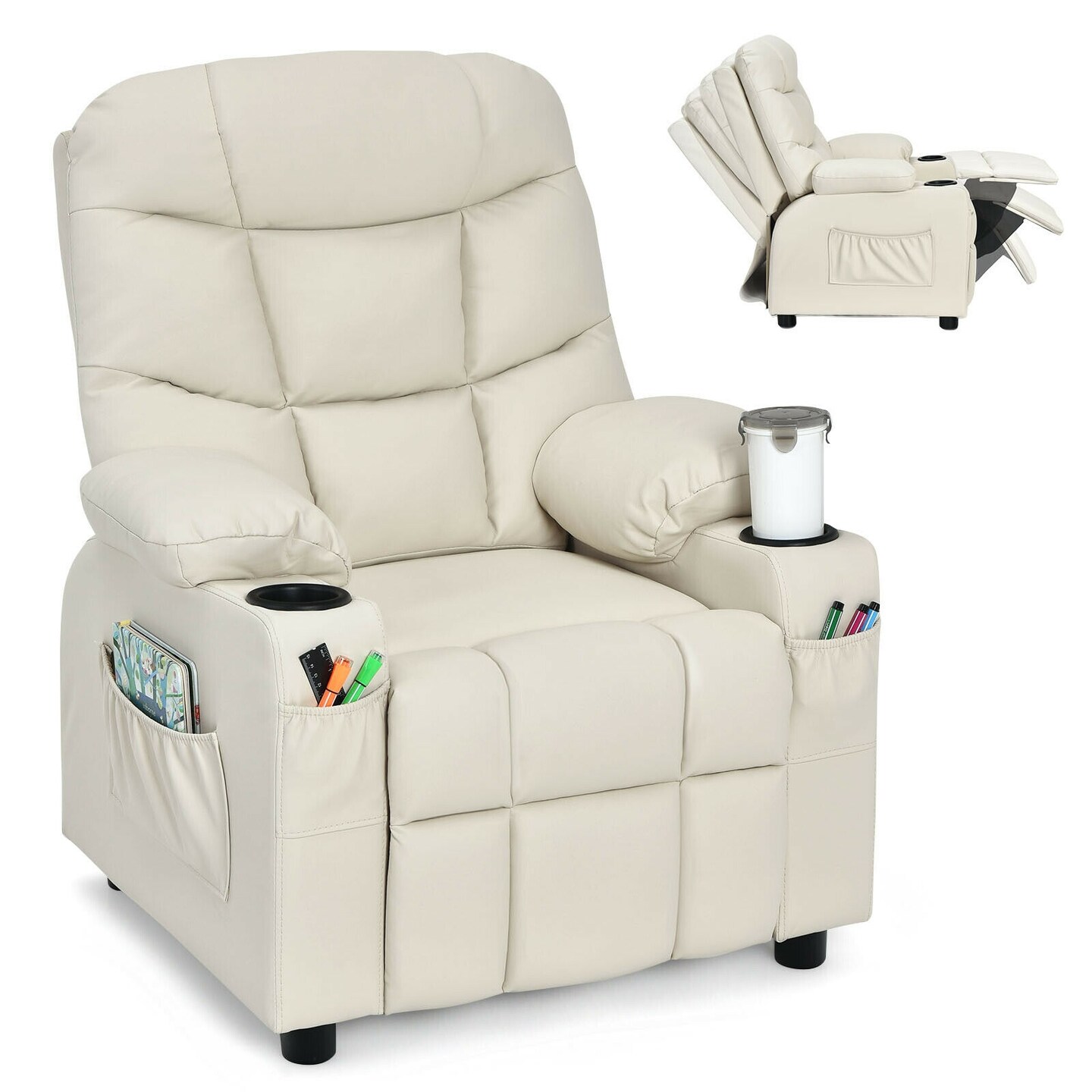 Kids Recliner Chair with Cup Holders Suitable for Children's Room, Living Room and Bedroom