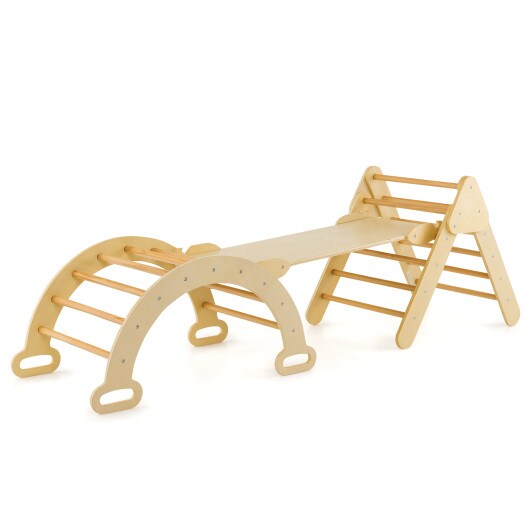 Wooden Kids Climber Toys with Triangle Arch Ramp for Sliding Climbing
