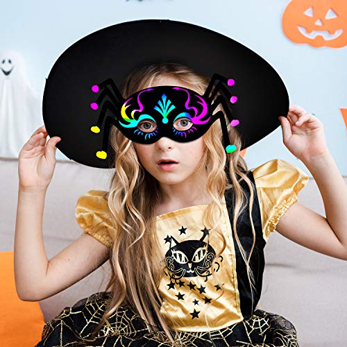KXCOFTXI Halloween Mask Craft Kit for Kids, 52 Pcs Kids Magic Scratch Paper Animal Masks, DIY Rainbow Scratch Art Masks for Halloween and Animal Birthday Party