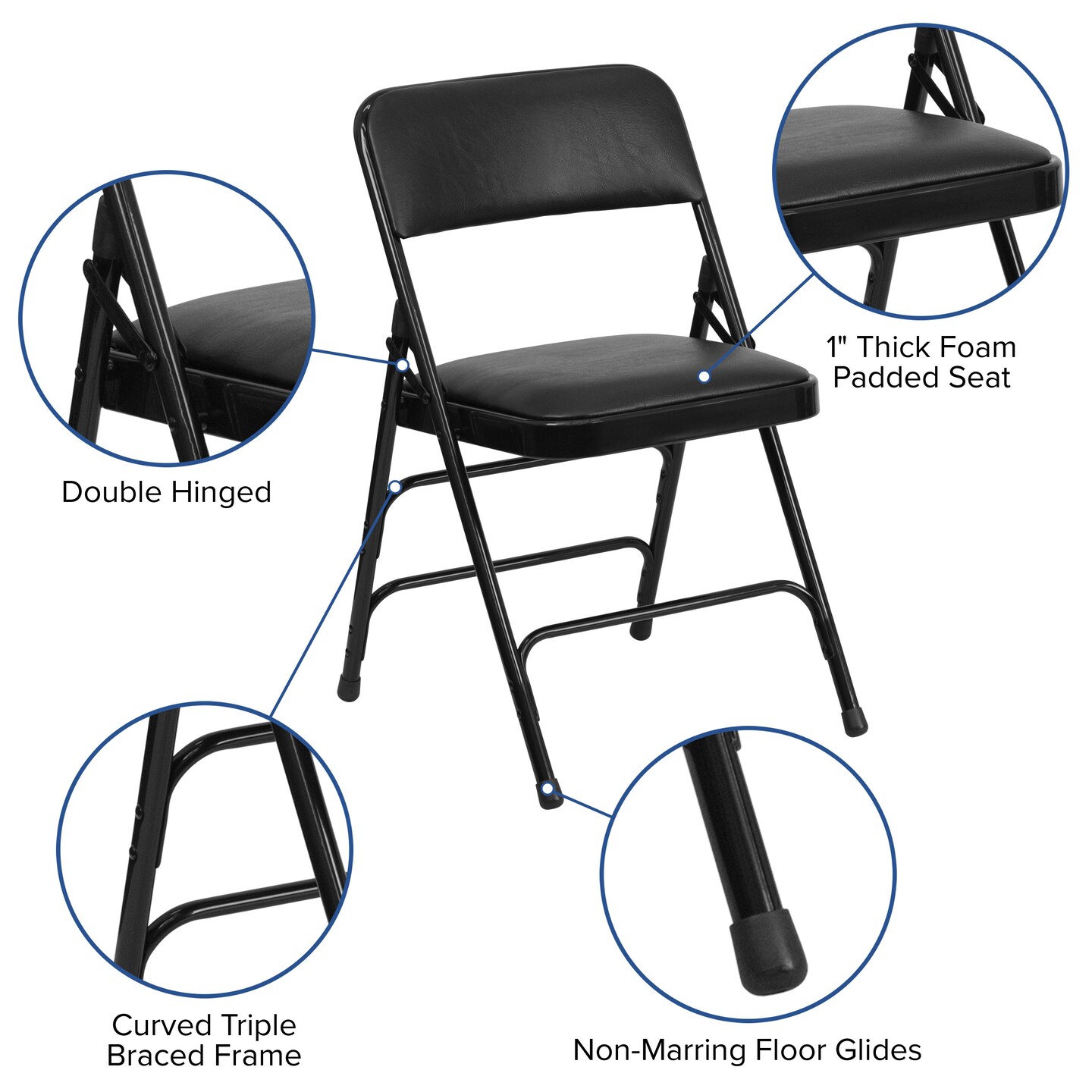 Emma and Oliver 2 Pack Home &#x26; Office Portable Party Events Padded Metal Folding Chair