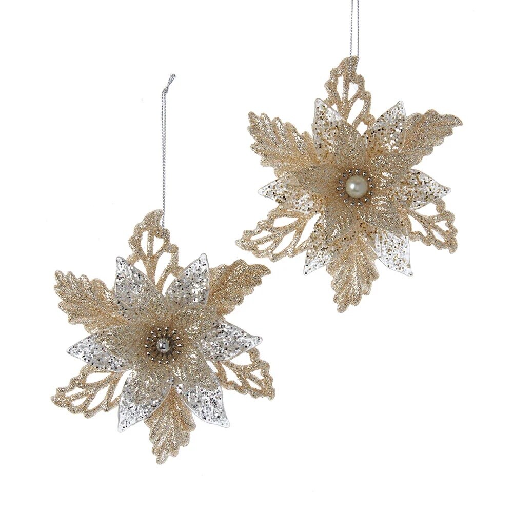 KSA Pack of 24 Gold and Silver Artificial Glittered Poinsettia