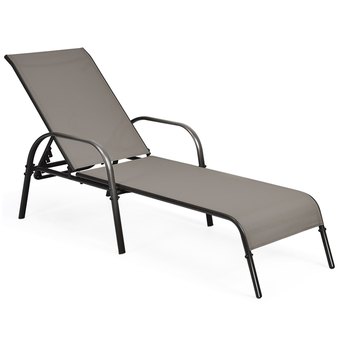 Costway Patio Lounge Chair Chaise Adjustable Reclining Armrest Navy/Brown/Grey