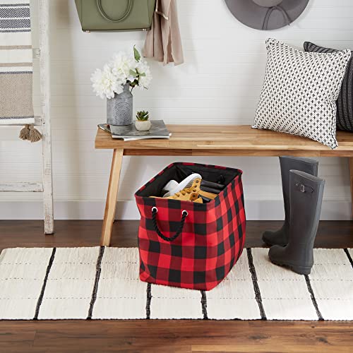 Check Storage Collection Collapsible Bin with Handles, Large Rectangle, 17.5x12x15, Red & Black