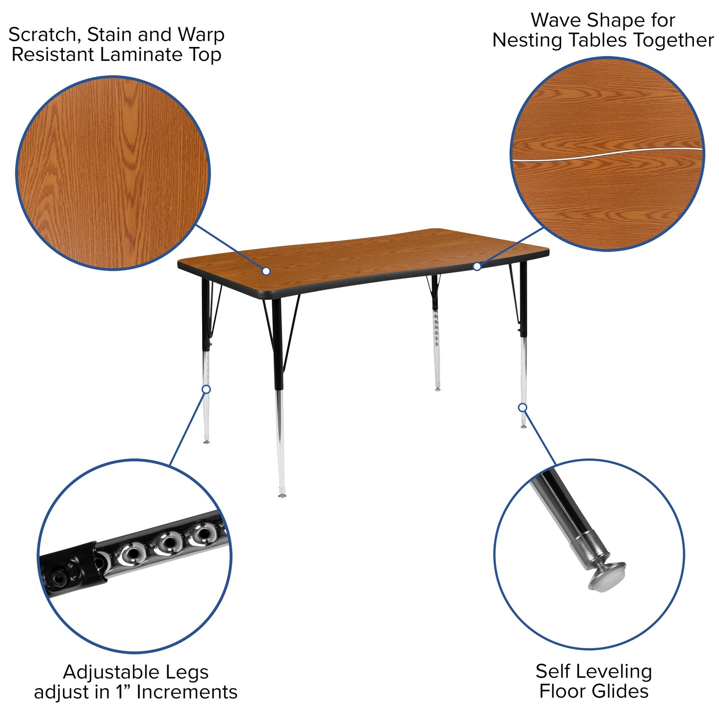 Emma and Oliver 28&#x22;W x 47.5&#x22;L Rectangle Wave Flexible Collaborative Adjustable Height Activity Table