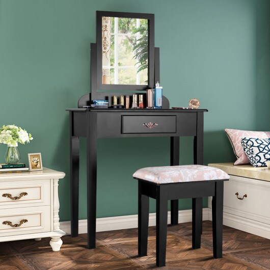 Vanity Dressing Table Set with Mirror, Storage Drawers and Comfortable Stool