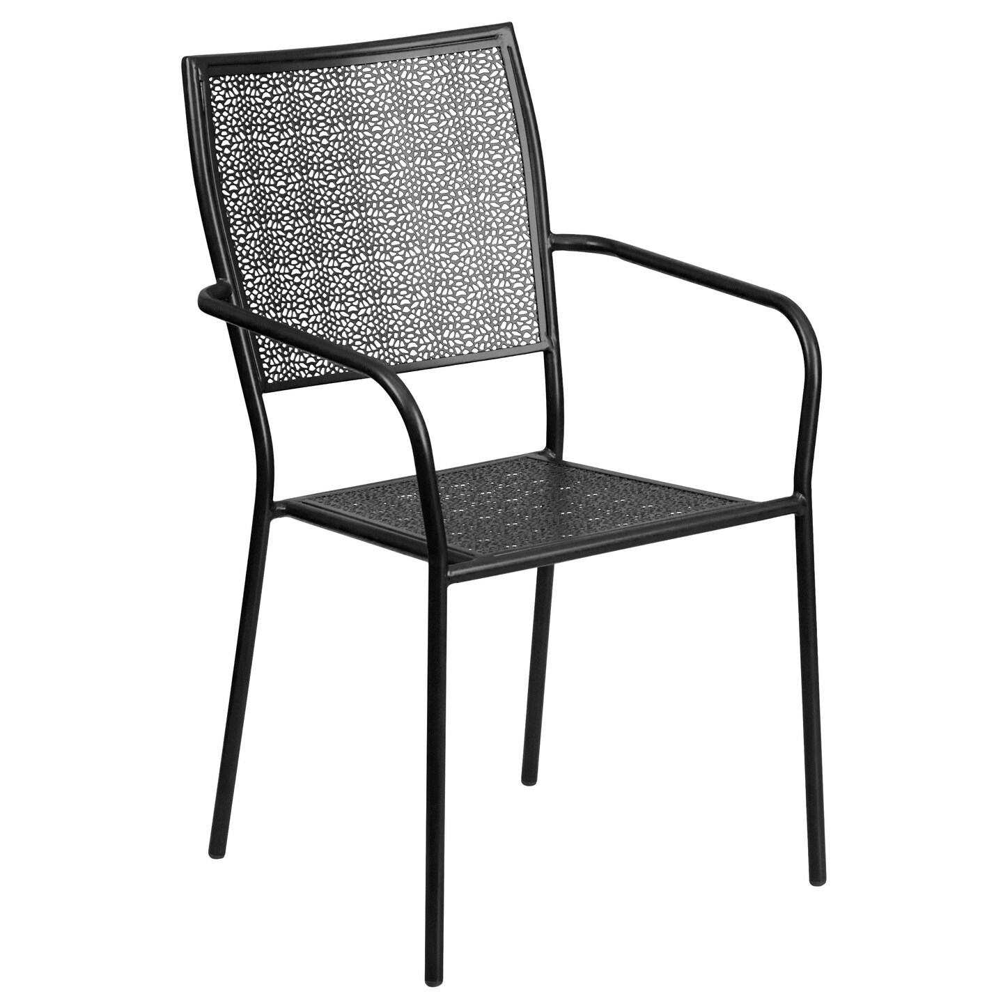 Emma and Oliver Commercial Grade 35.5" Square Metal Garden Patio Table Set, 4 Square Back Chairs