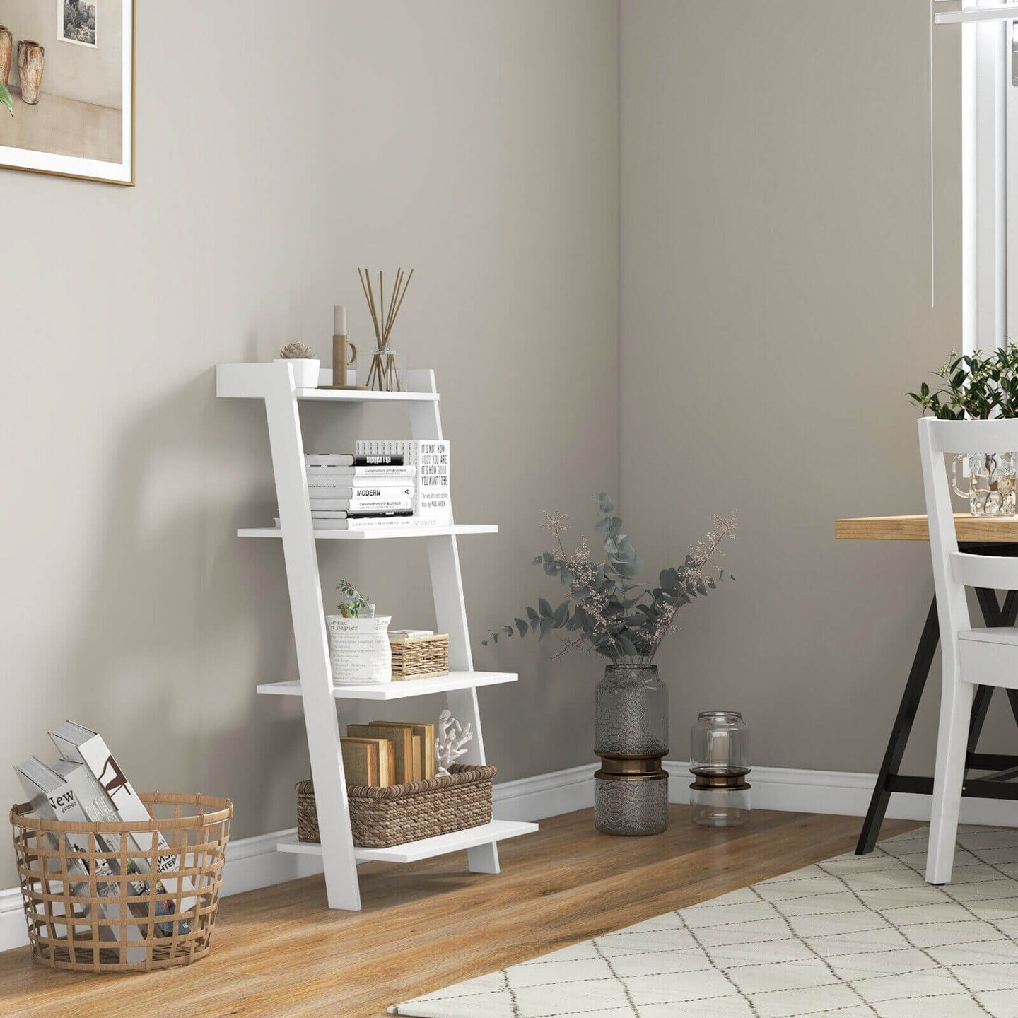 4-Tier Ladder Shelf with Solid Frame and Anti-toppling Device
