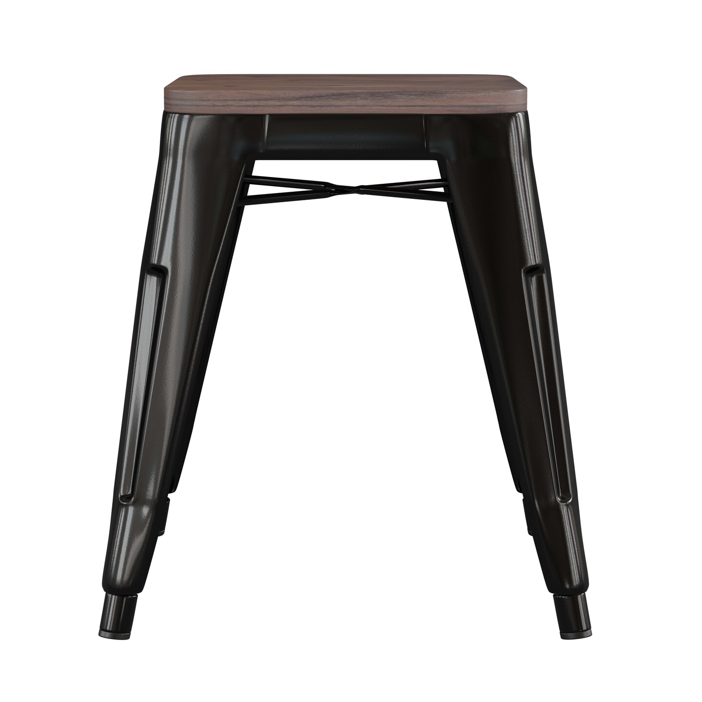 Emma and Oliver Set of Four Table Height Backless Stacking Welded Iron Stools with Wooden Seats and Under Seat Bracing for Indoor Use