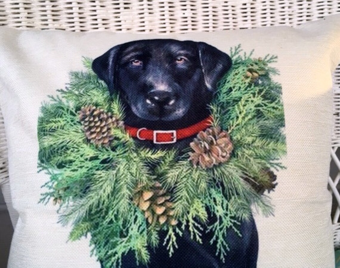 Black labrador christmas pillow sale