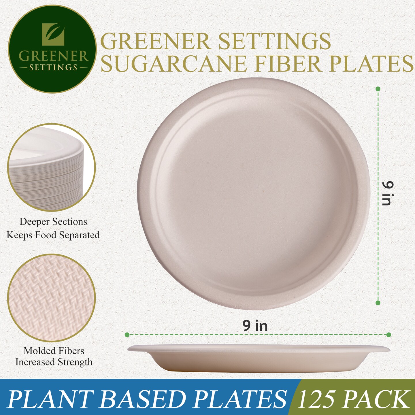 Compostable Disposable 9 Inch Paper Plate (125 Pack)