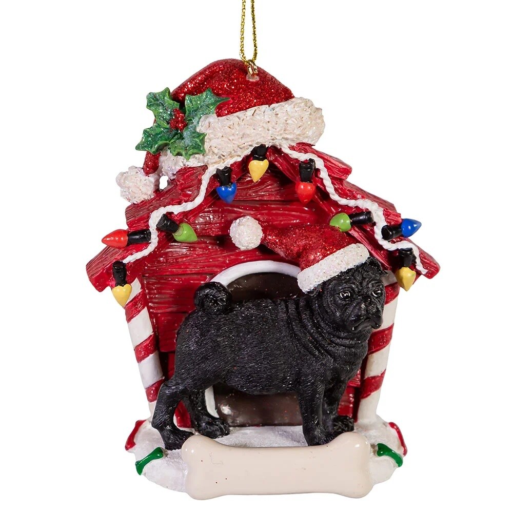 KSA Pack of 6 Red and Black Pug with Dog House Christmas Ornaments 4&#x22;