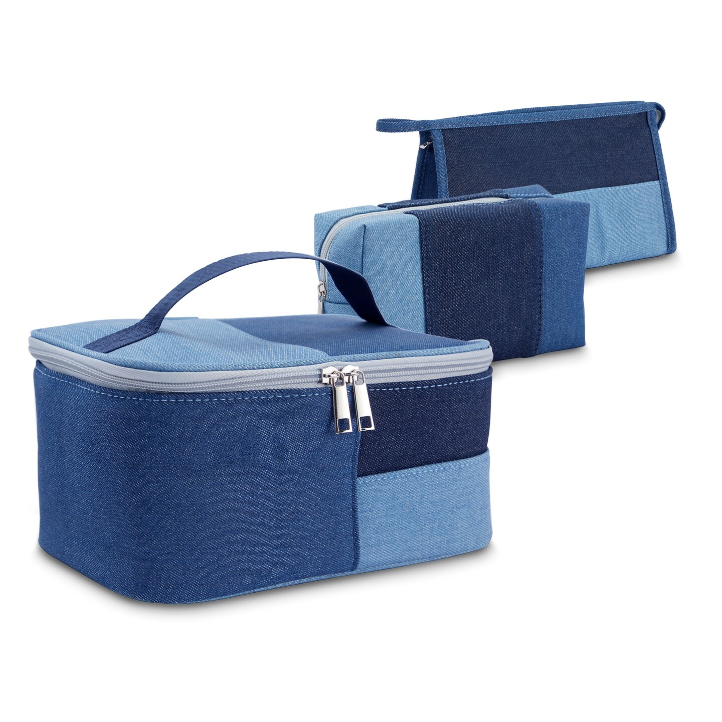 3 Piece Retro Jean Cosmetic Makeup Bag Set For Travel Beauty