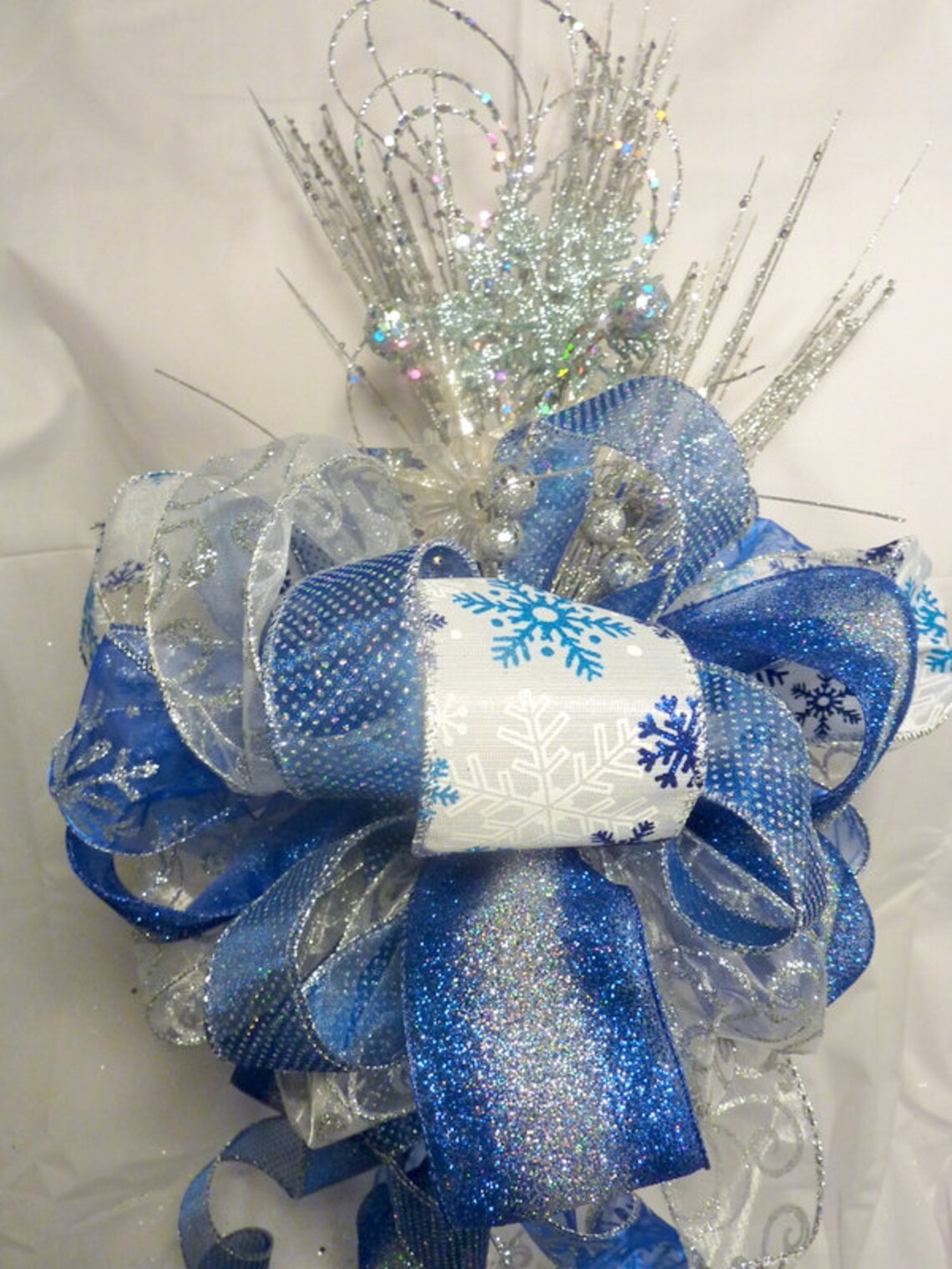 Blue and Silver ribbon tree topper, Christmas tree decorations MakerPlace by Michaels