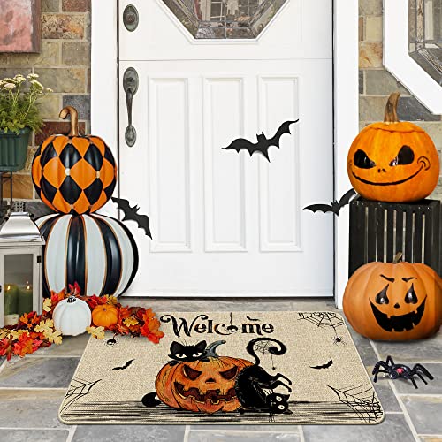 Hexagram Halloween Door Mats 17x29 Inch, Welcome Mats Outdoor, Halloween Cat Farmhouse Decor&#xFF0C;Halloween Doormats for Front Door Decorations
