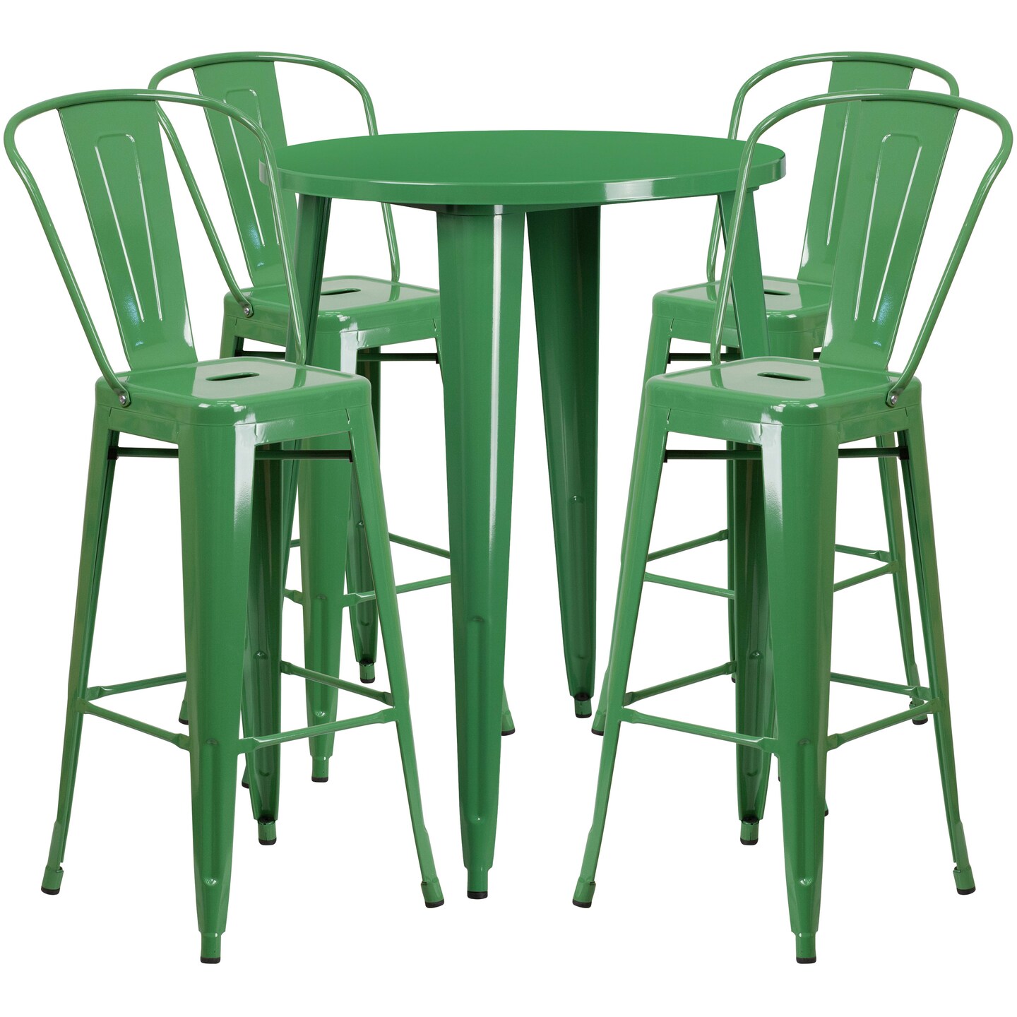 Emma and Oliver Commercial Grade 30&#x22; Round Metal Indoor-Outdoor Bar Table Set with 4 Cafe Stools