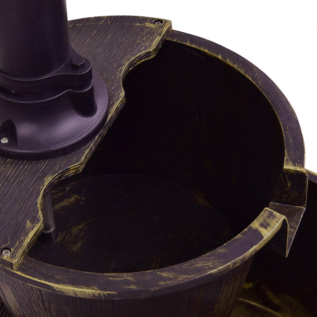 Bronze Outdoor Barrel Fountain Polypropylene Rustic Garden Patio Water Feature