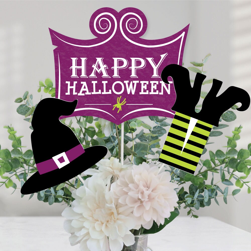 Big Dot of Happiness Happy Halloween - Witch Party Centerpiece Sticks - Table Toppers - Set of 15
