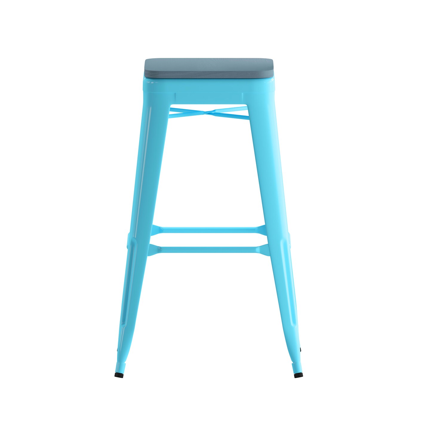 Emma and Oliver Cory Set of Four Backless Metal Stools with All-Weather Poly Resin Seats for Indoor Use Only