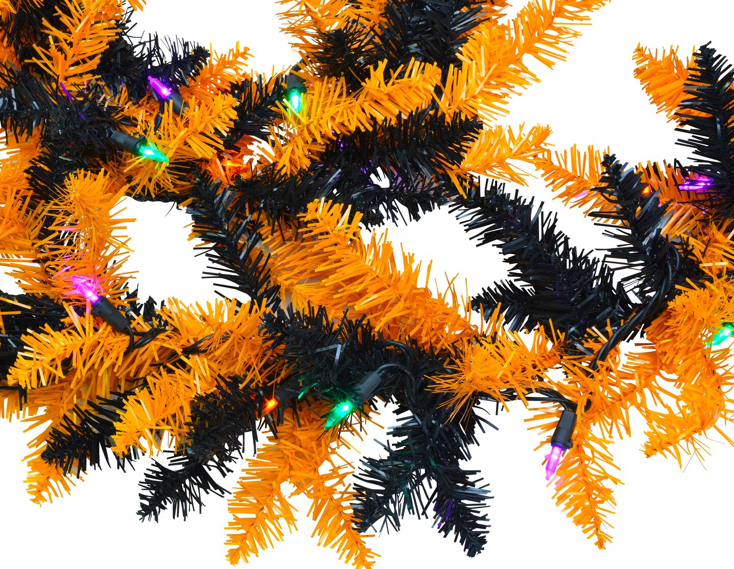 Tree Buddees Halloween Garland with Lights 9 Foot Long Black and Orange Pre-lit LED Mantle Decoration